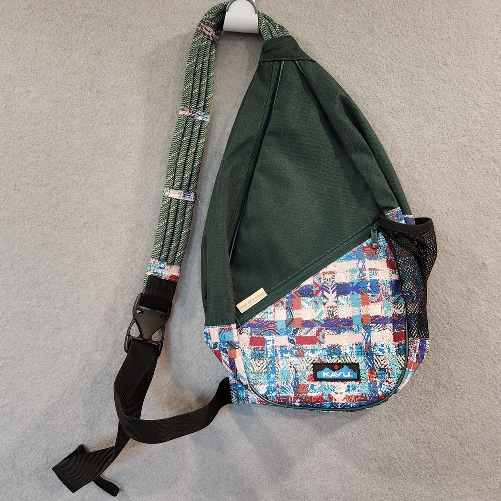 KAVU Rope Bag One of a Kind Sling Crossbody Green Multi Color Geometric Tapestry